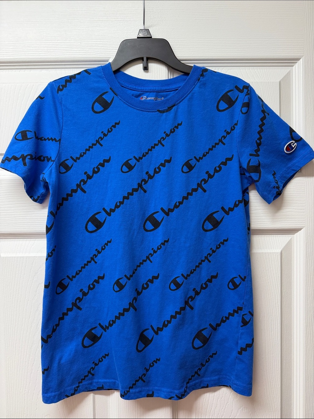 Champion Blue Tee with Black All-Over Logo